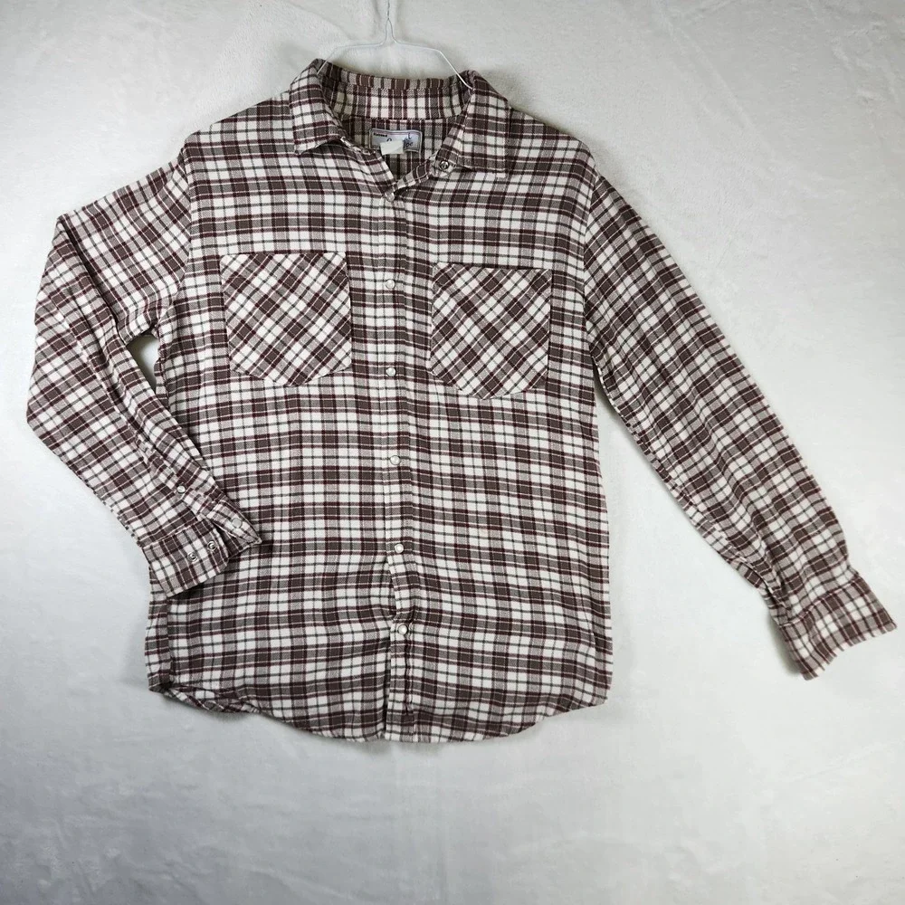 Haband Casual Joe Flannel Shirt Mens M‎ Plaid Pearl Snap Long Sleeve Western